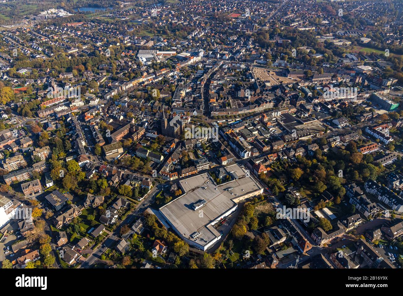 Aerial photograph, view of the town centre of Geldern, Catholic Church of St. Mary Magdalene, Geldern, Lower Rhine, North Rhine-Westphalia, Germany, C Stock Photo