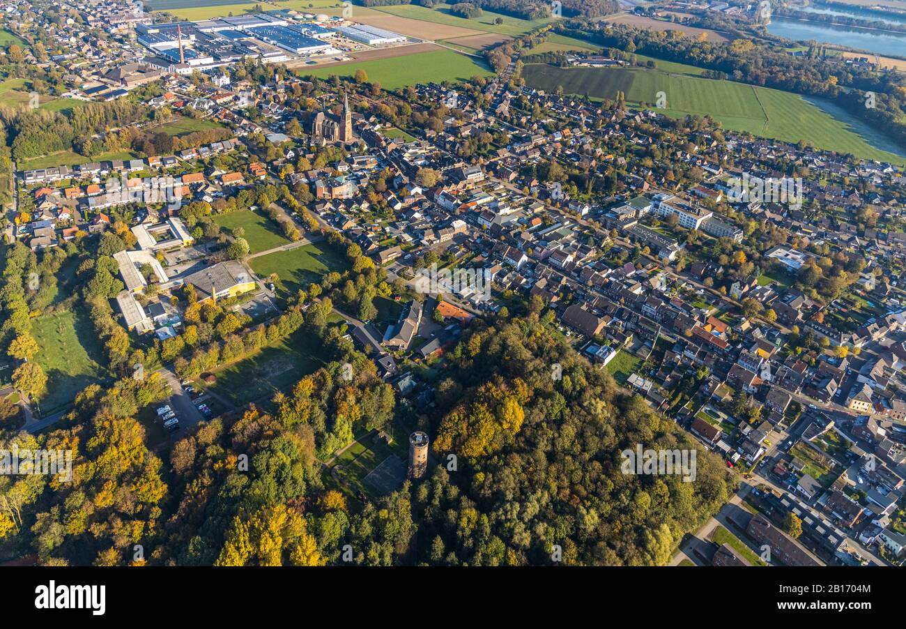 Aerial view, Village view Oedt, Cath. church St. Vitus, City Hall Oedt, Grefrath, Lower Rhine, North Rhine-Westphalia, Germany, Old people's home, Old Stock Photo