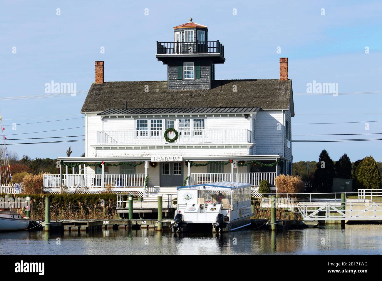 The Tuckerton Seaport and Baymen's Museum features a replica of the Tucker Island Lighthouse that was nearby. Tuckerton, New Jersey, USA Stock Photo