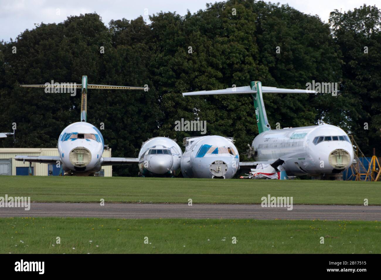 Old aircraft being dismantled at airfield near Swindon, Wiltshire, England Stock Photo