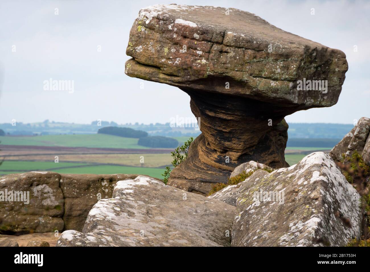 'The Druid's Writing Desk', Brimham Rocks, near Harrogate, North Yorkshire, England Stock Photo