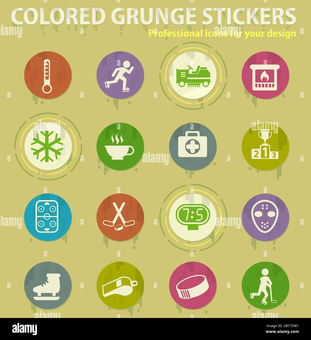 Ice rink colored grunge icons Stock Vector