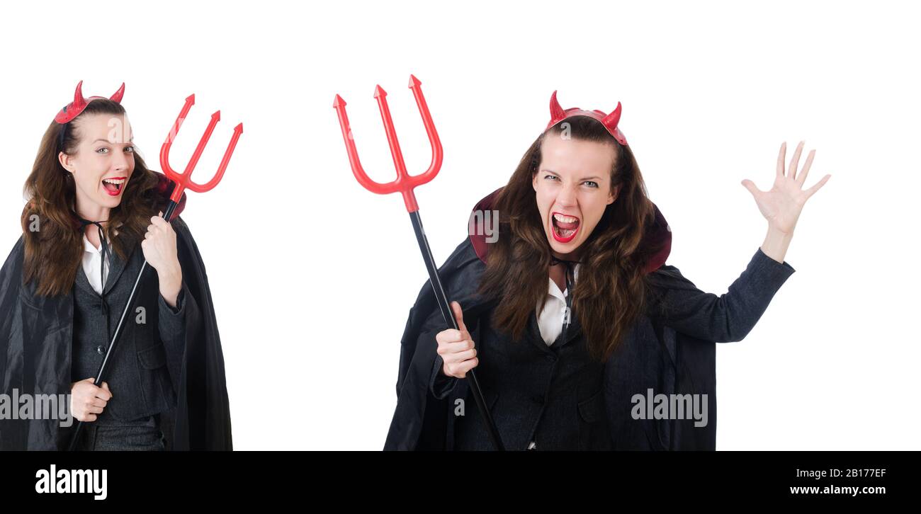 The female wearing devil costume and trident Stock Photo Alamy