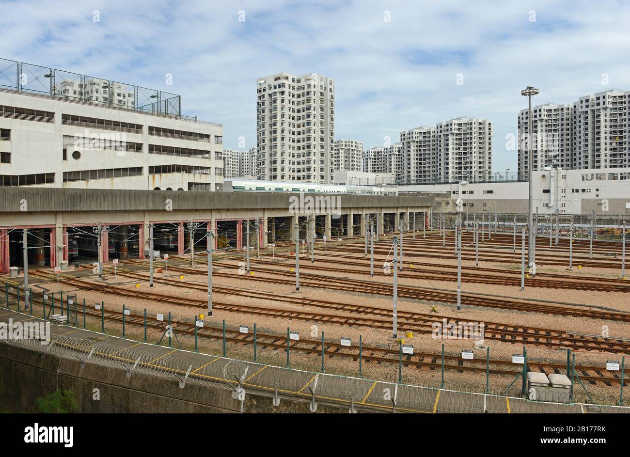 MTR metro depot at Heung Fa Chuen, Hong Kong, China Stock Photo