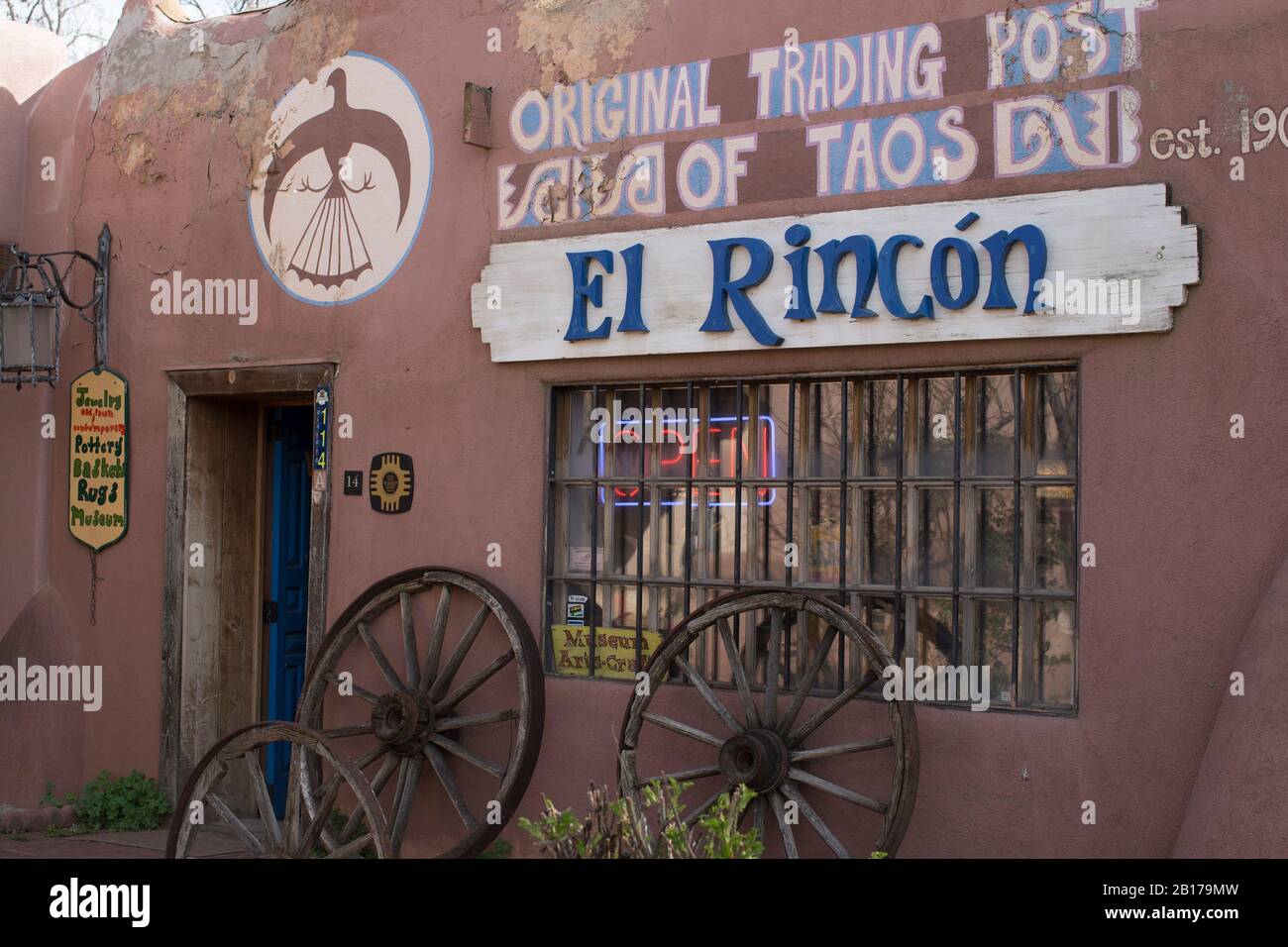 Oldest trading post in Taos since 1909. Features all types of jewelry, gifts, arts etc. Stock Photo
