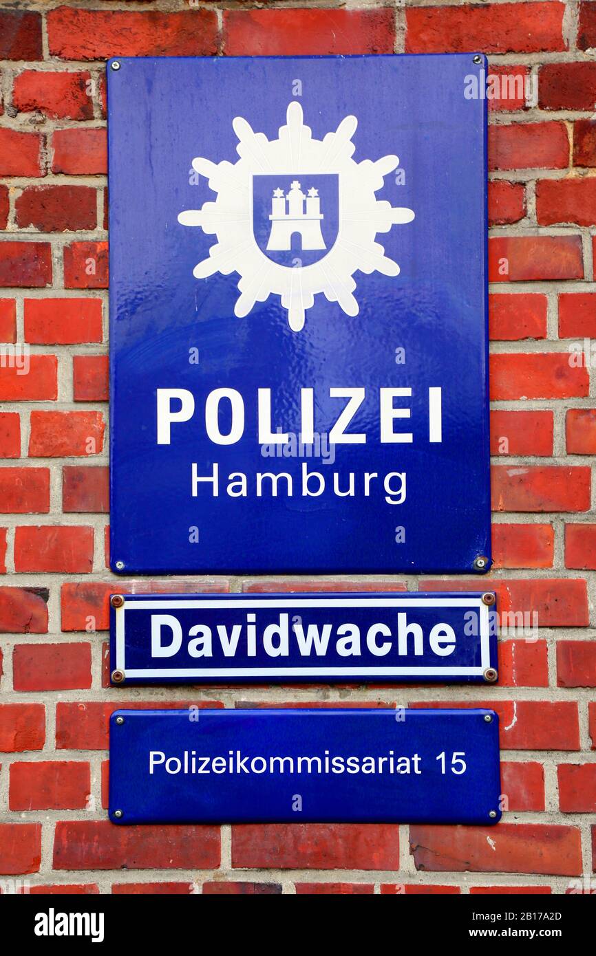Sign of the police station Davidswache in the nightlife area Reeperbahn, Germany, St. Pauli, Hamburg Stock Photo