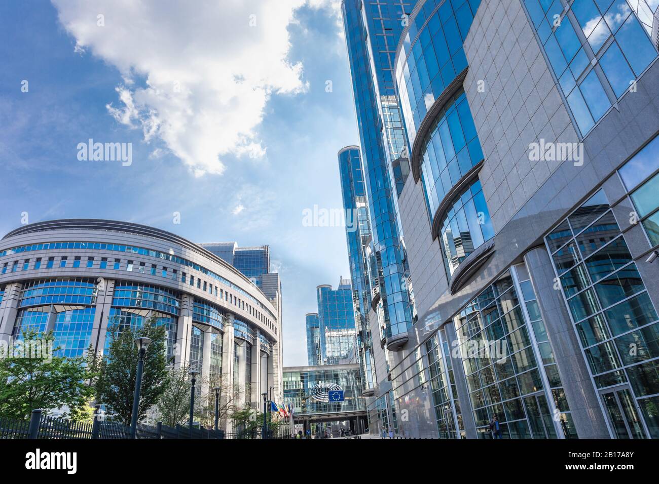 Building of European Parliament in Brussels, Belgium. European commission building. Symbol of European Union. Stock Photo