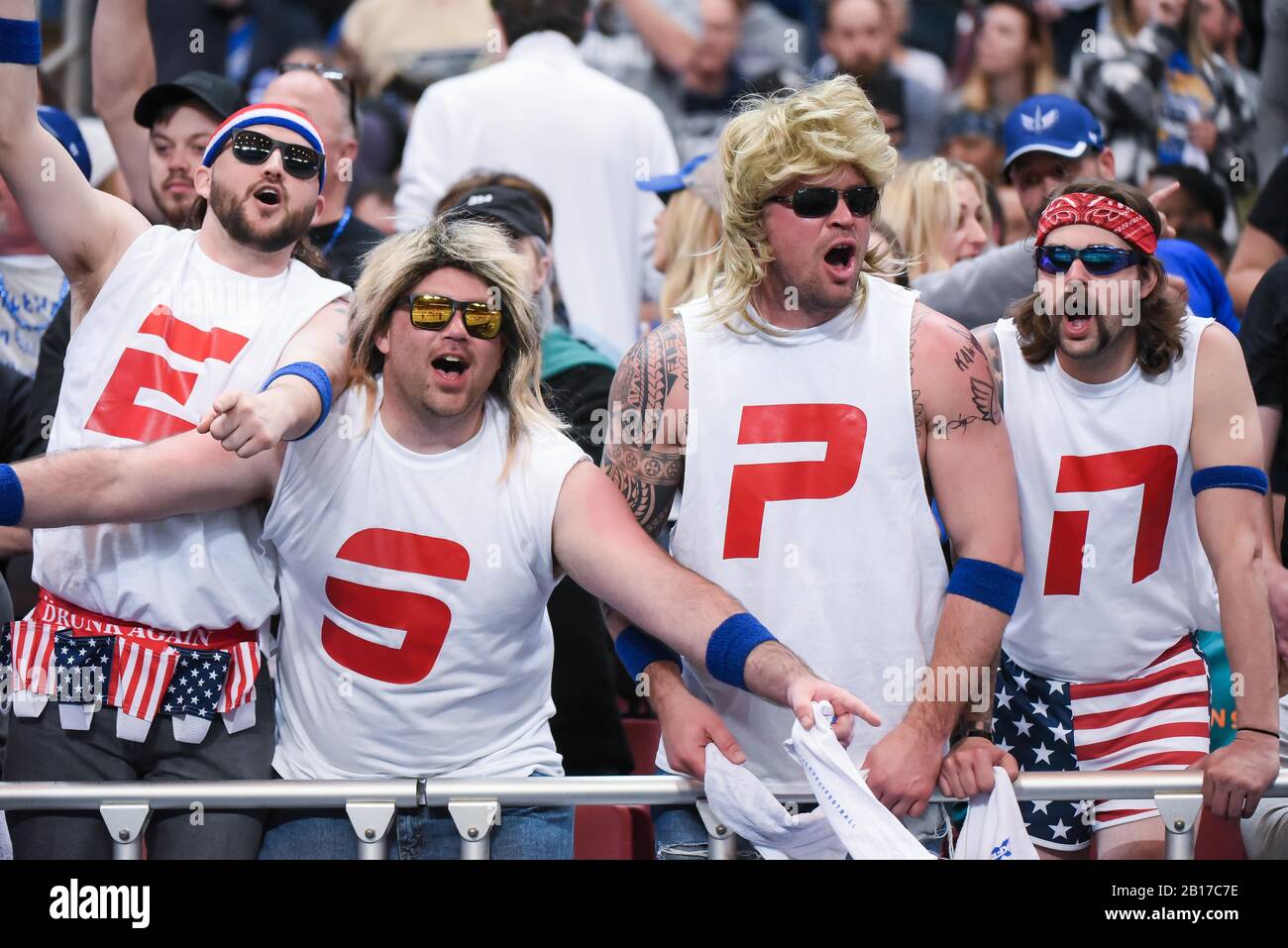 Feb 23, 2020: Fans dress up in support of ESPN who was broadcasting the  game in a game where the NY Guardians visited the St. Louis Battlehawks.  Held at The Dome at