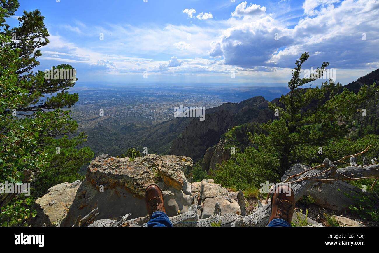 Sandia Crest and Mountain Range at 10,678ft in New Mexico. Stock Photo