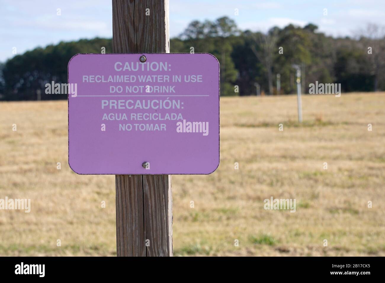 Caution sign - reclaimed water in use Stock Photo
