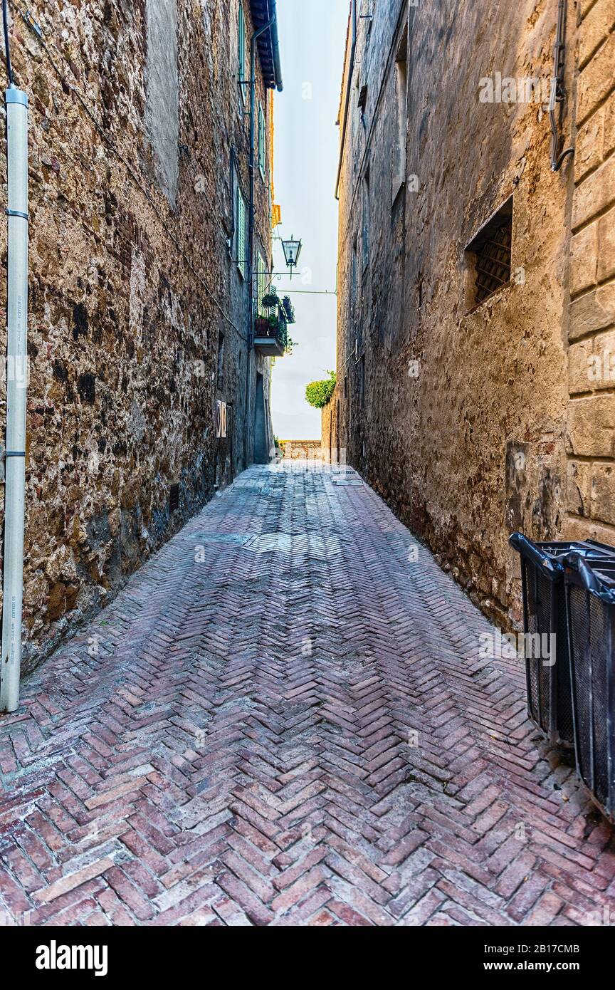 Medieval scenic streets in the town of Pienza, province of Siena ...