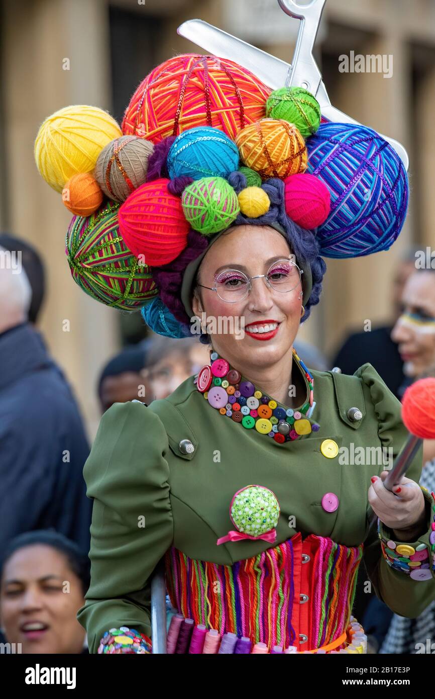 Traditional carnival in a Spanish town Palamos in Catalonia. Many people in  costume and interesting make-up. 03. 03. 2019 Spain Stock Photo - Alamy