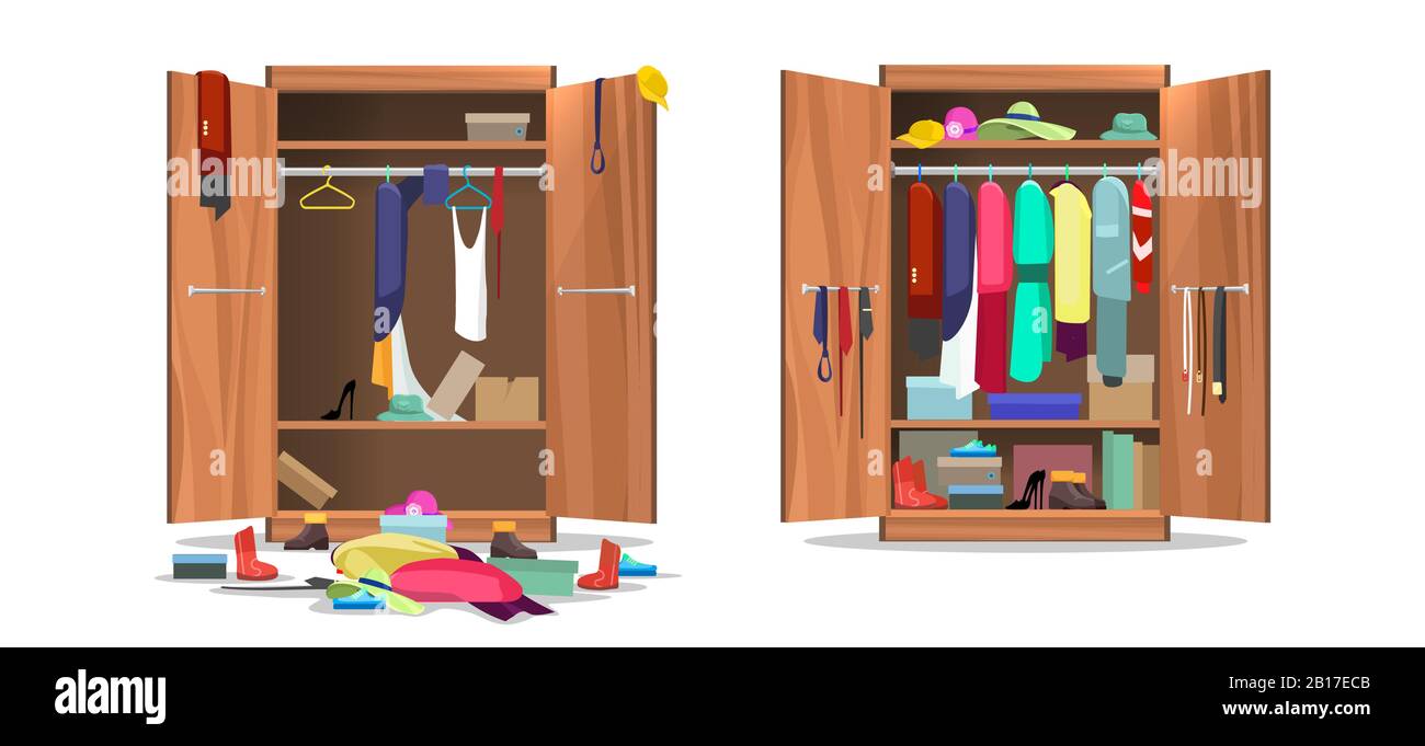 Wardrobe before and after organization stock vector image art alamy