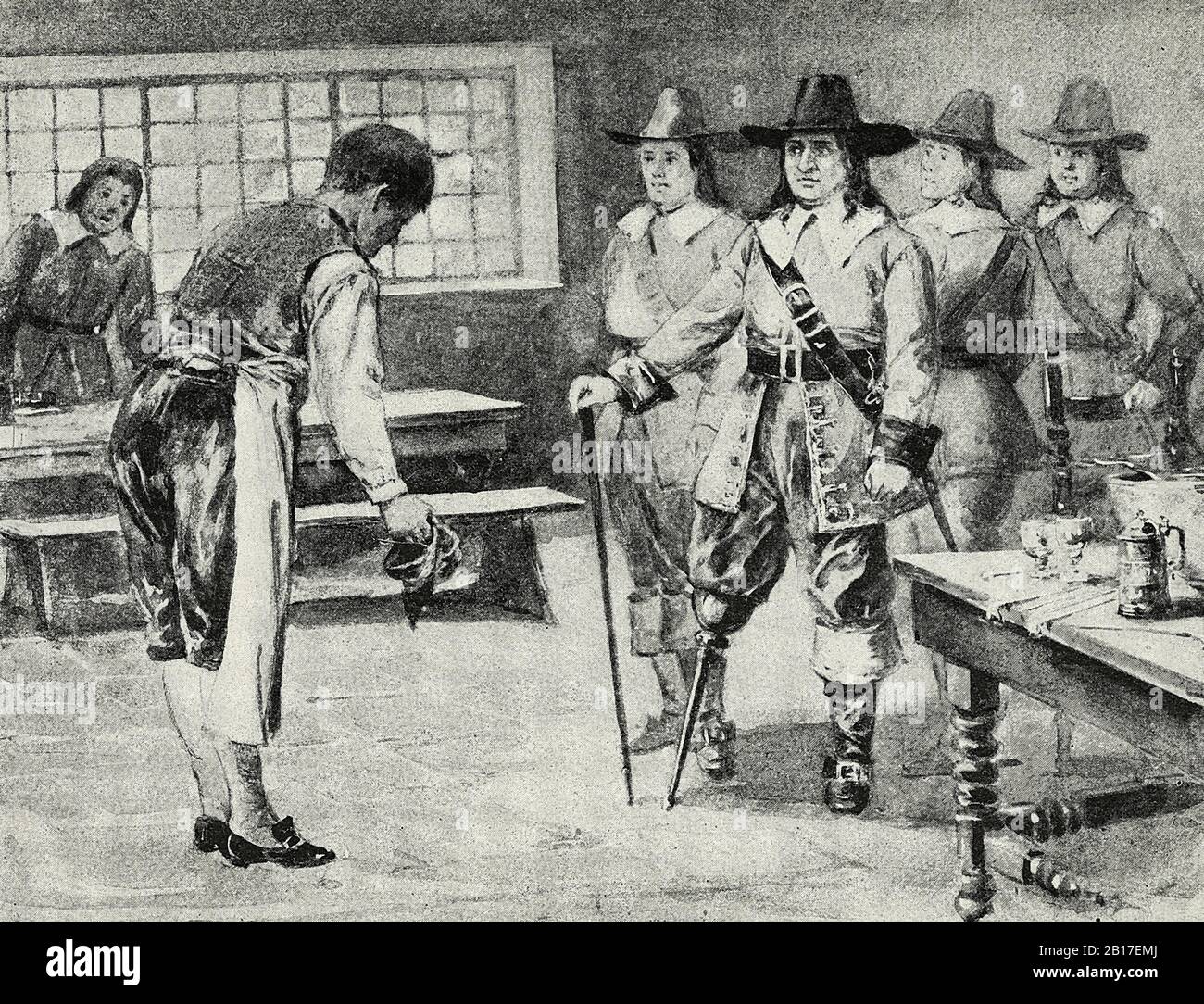 Governor Stuyvesant Inspecting Taverns in New Amsterdam in the 1600s Stock Photo