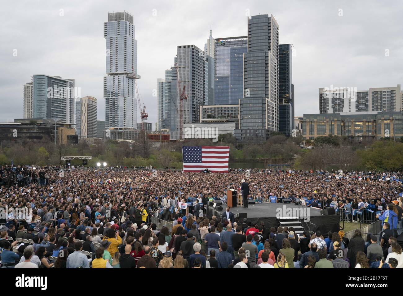 Austin, Texas, USA. 23rd Feb, 2020. Presidential candidate BERNIE SANDERS speaks to a crowd of 6,000 at the final event of a weekend swing through Texas after winning the Nevada caucuses on Saturday. Sanders is considered the front runner in the Democratic primary approaching Super Tuesday. Credit: Bob Daemmrich/ZUMA Wire/Alamy Live News Stock Photo