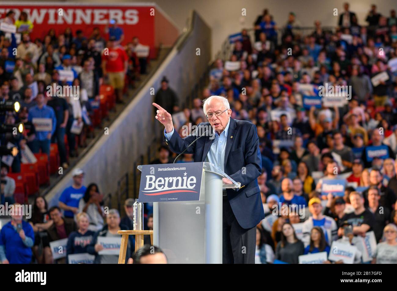 Houston, Texas - February 23, 2020: Democratic Presidential candidate Senator Bernie Sanders speaks to the crowd during his rally campaign ahead of th Stock Photo