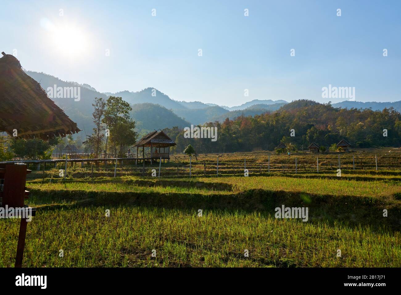 Pai, Thailand - February.05.2020: - Beautiful scenic view from Pai Bamboo Bridge Boon Ko Ku So in Pai, Mae Hong Son Province, Thailand. Stock Photo