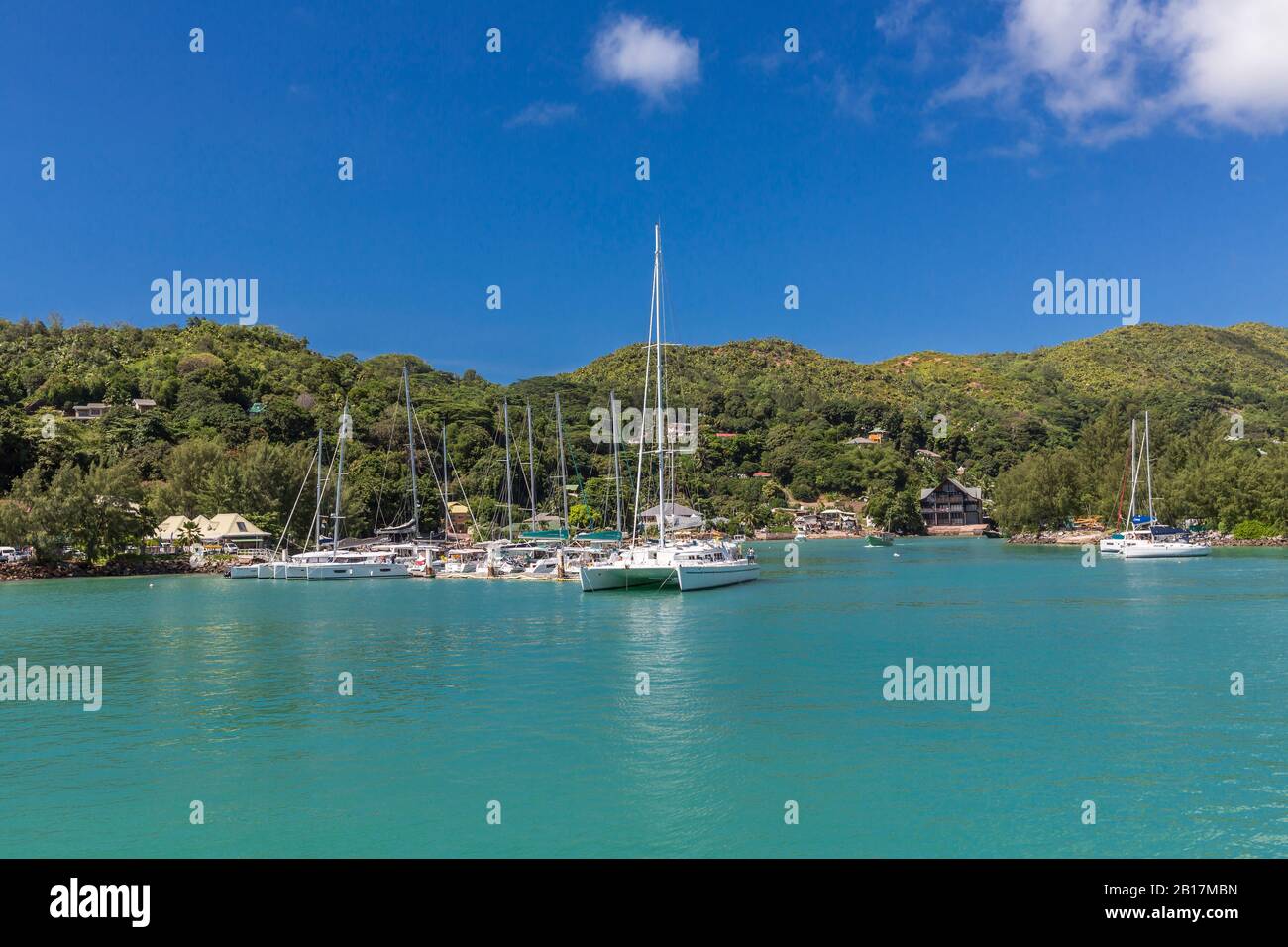 Marina Praslin, Yachthafen, Insel Praslin, Seychellen, Indischer Ozean, Afrika Stock Photo