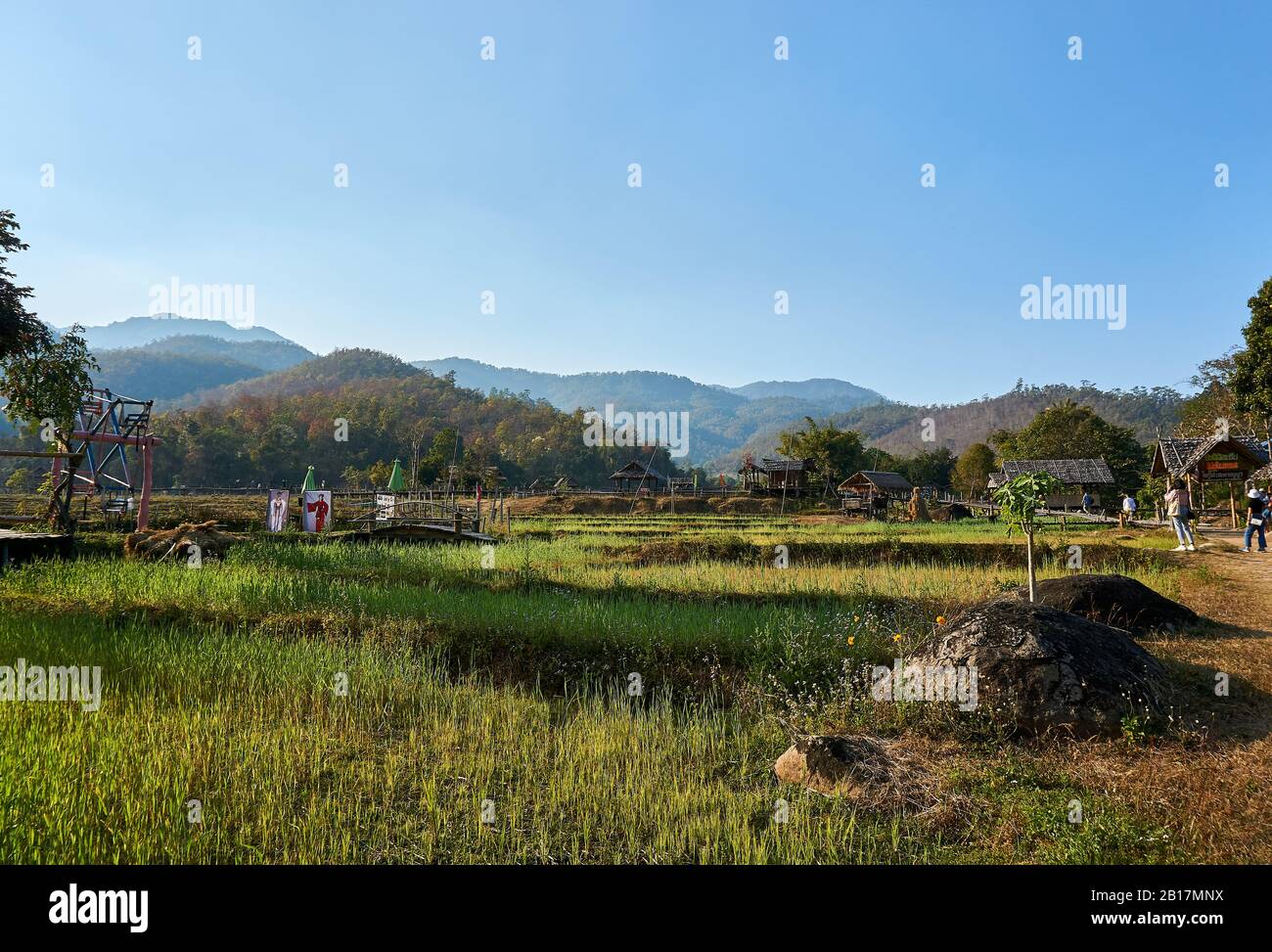 Pai, Thailand - February.05.2020: - Beautiful scenic view from Pai Bamboo Bridge Boon Ko Ku So in Pai, Mae Hong Son Province, Thailand. Stock Photo