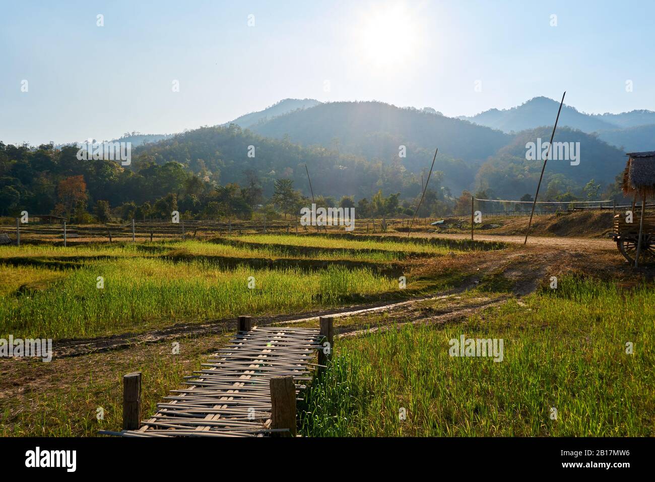 Pai, Thailand - February.05.2020: - Beautiful scenic view from Pai Bamboo Bridge Boon Ko Ku So in Pai, Mae Hong Son Province, Thailand. Stock Photo