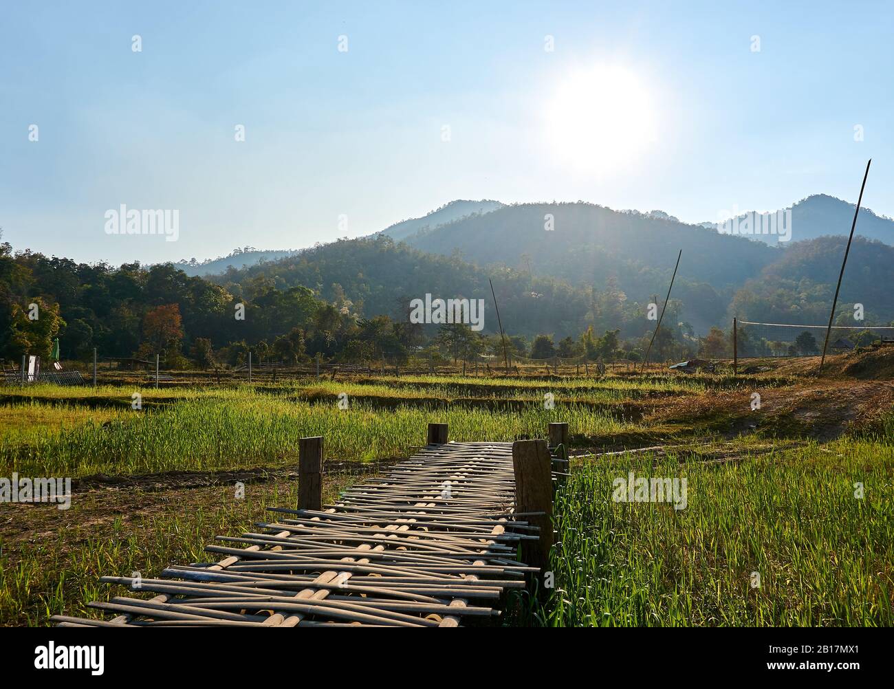 Pai, Thailand - February.05.2020: - Beautiful scenic view from Pai Bamboo Bridge Boon Ko Ku So in Pai, Mae Hong Son Province, Thailand. Stock Photo