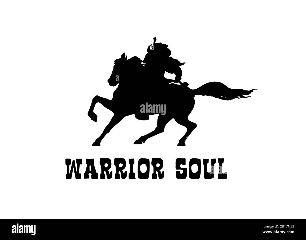 Perseverance or motivational concept warrior at horse graphic illustration shape in black and white colors Stock Photo