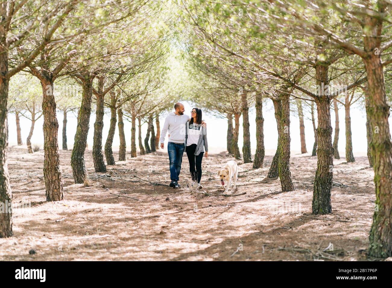 Couple walking in park with dog hi-res stock photography and images - Alamy