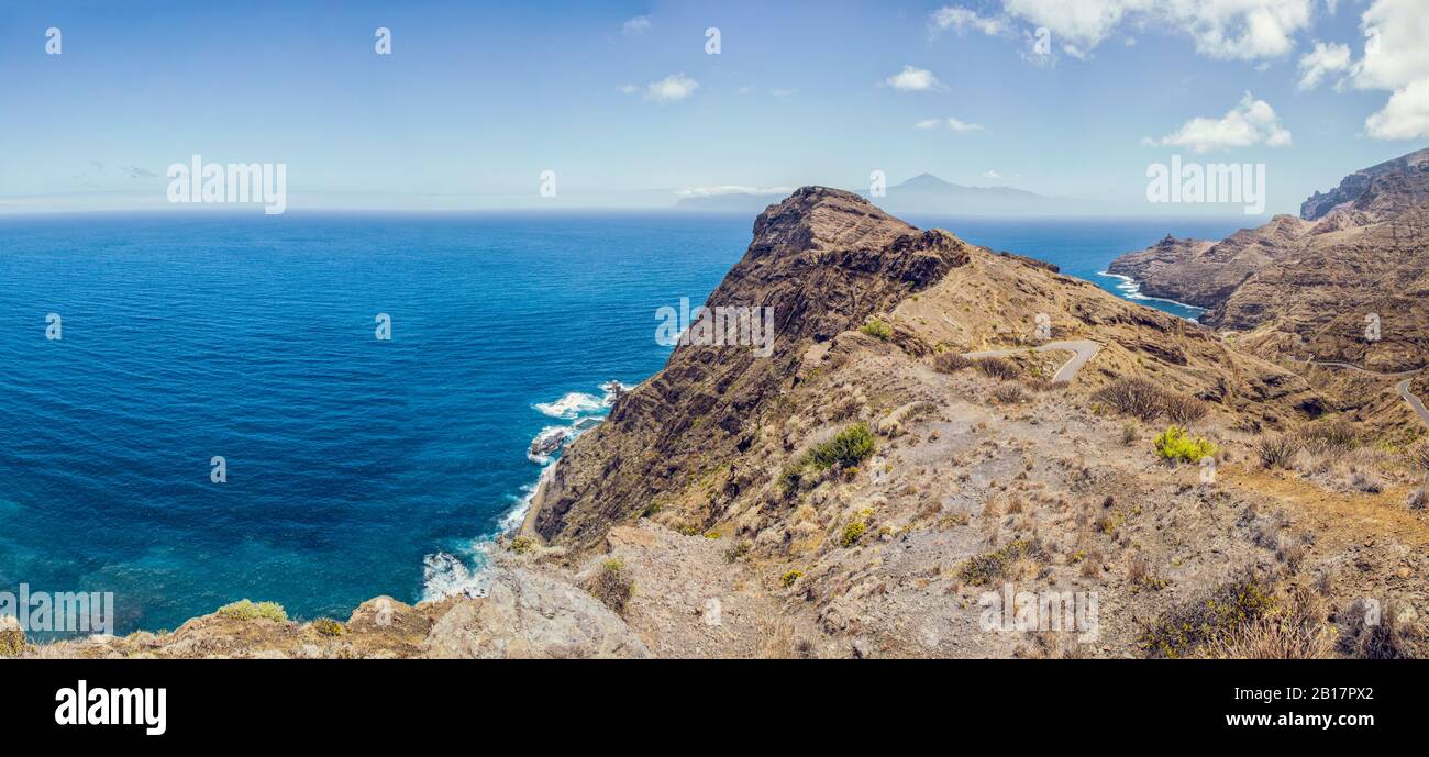 Spain, La Gomera, Hermigua, View on Teneriffa Island Stock Photo