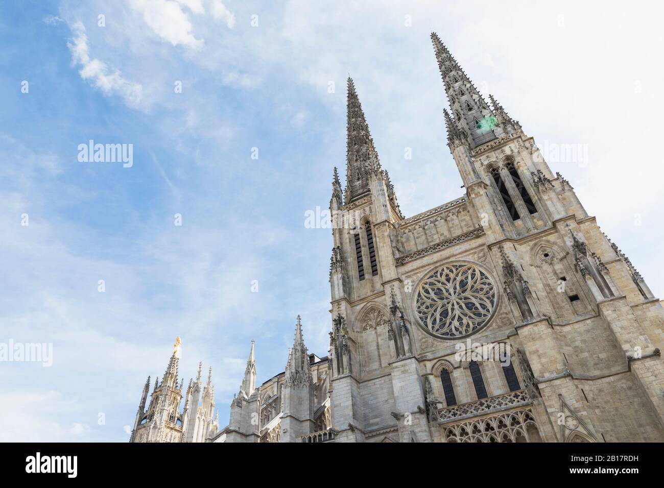 France, Gironde, Bordeaux, Low angle view of spires of Bordeaux Cathedral Stock Photo