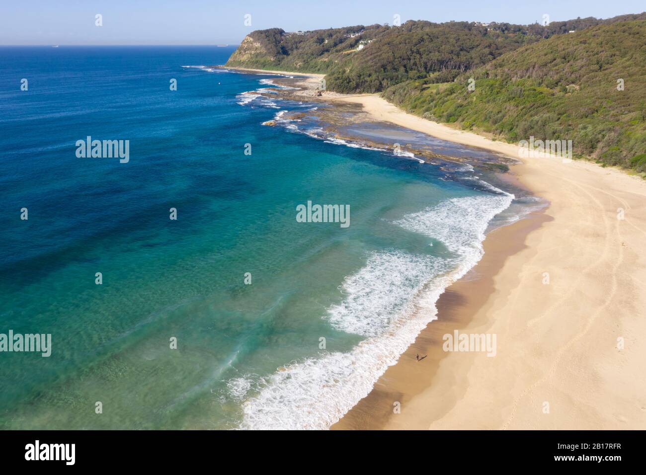 Aerial view of Dudley Beach - NSW Australia. One of Newcastle's many beautiful beaches south of the city centre. Stock Photo