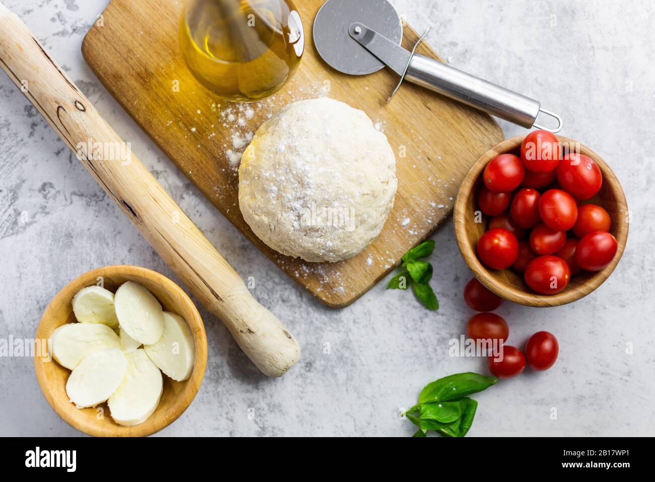 Raw ingredients for making Margharita pizza Stock Photo