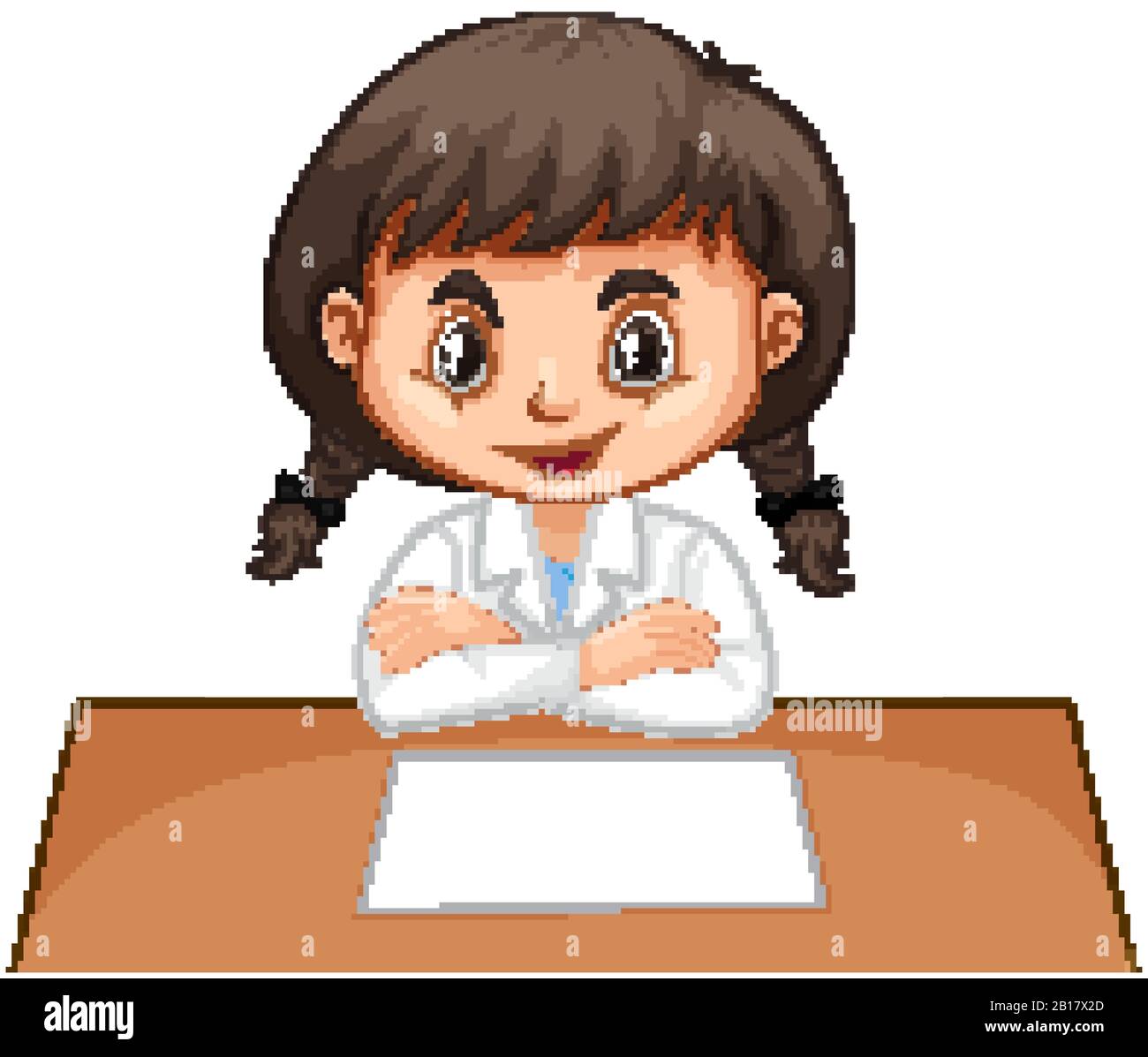 Girl in lab gown sitting on white background illustration Stock Vector ...