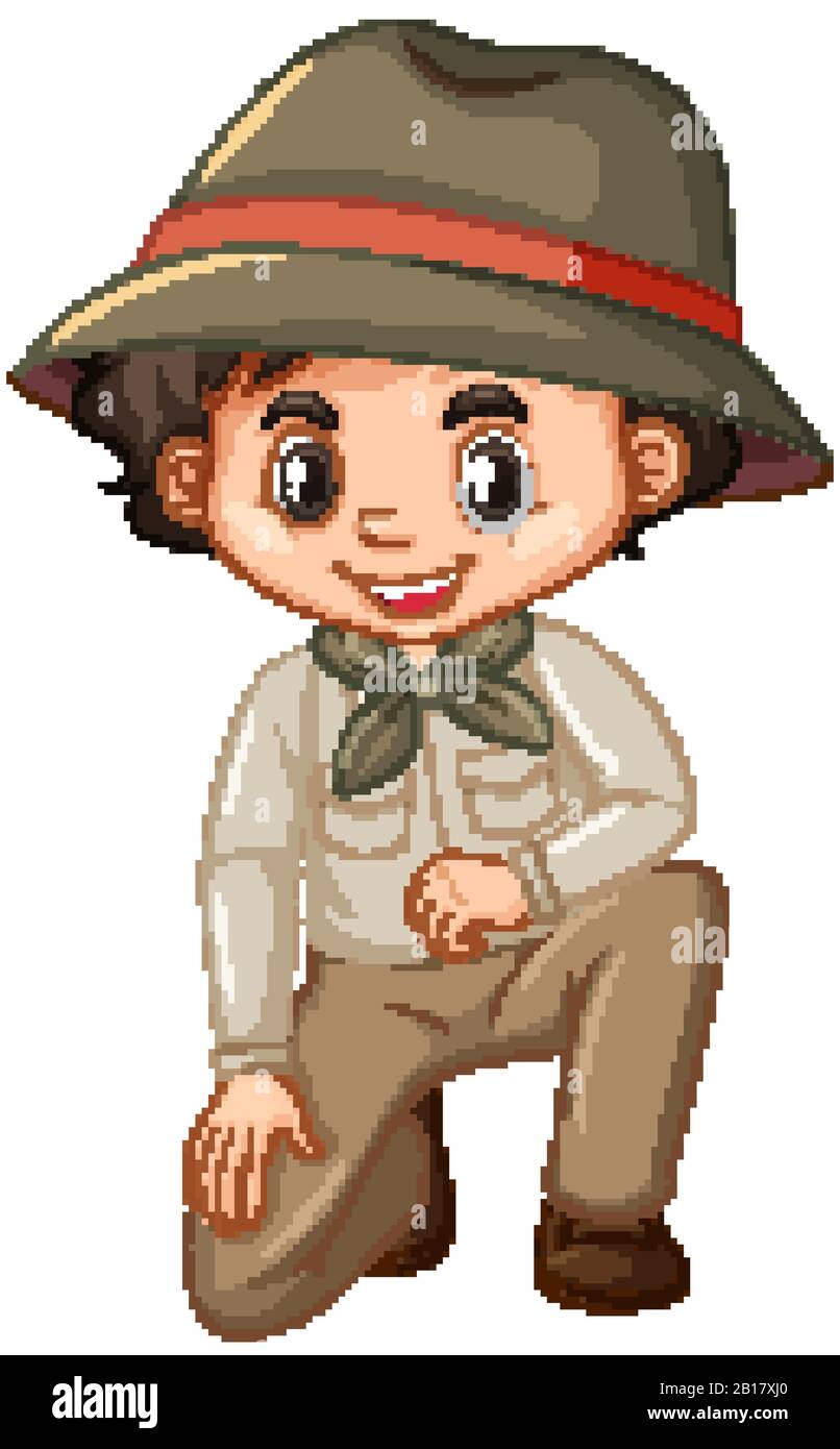 Boy in scout uniform sitting on white background illustration Stock ...