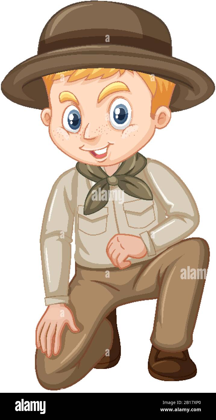 Boy in scout uniform on isolated background illustration Stock Vector ...