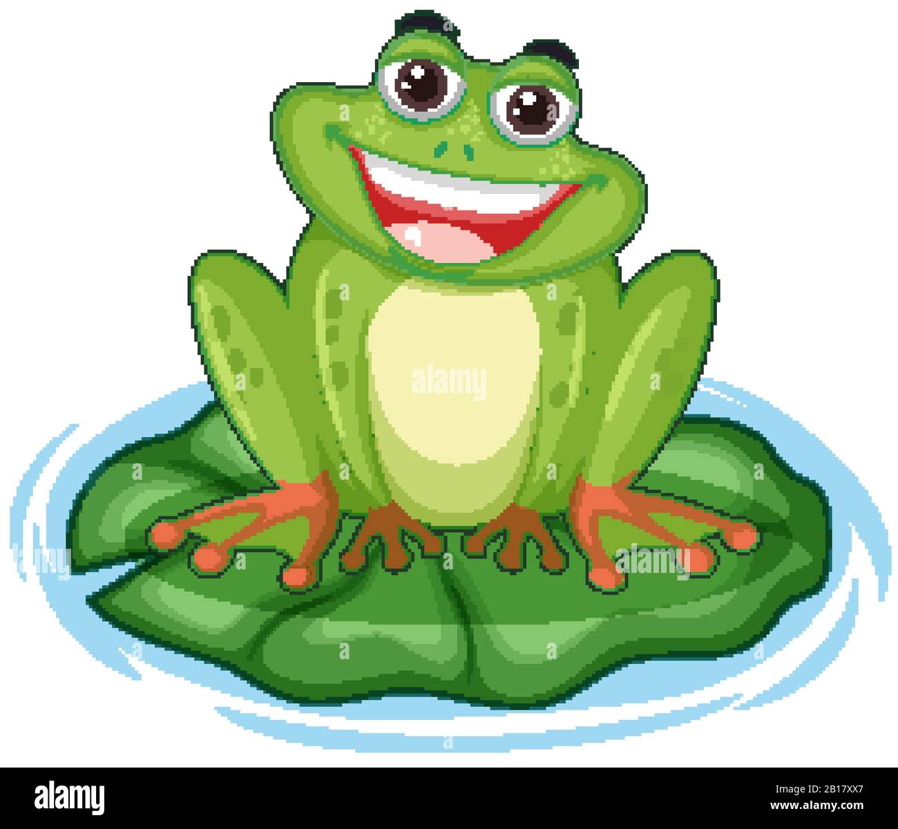 Happy frog with big smile sitting on the leaf illustration Stock Vector ...