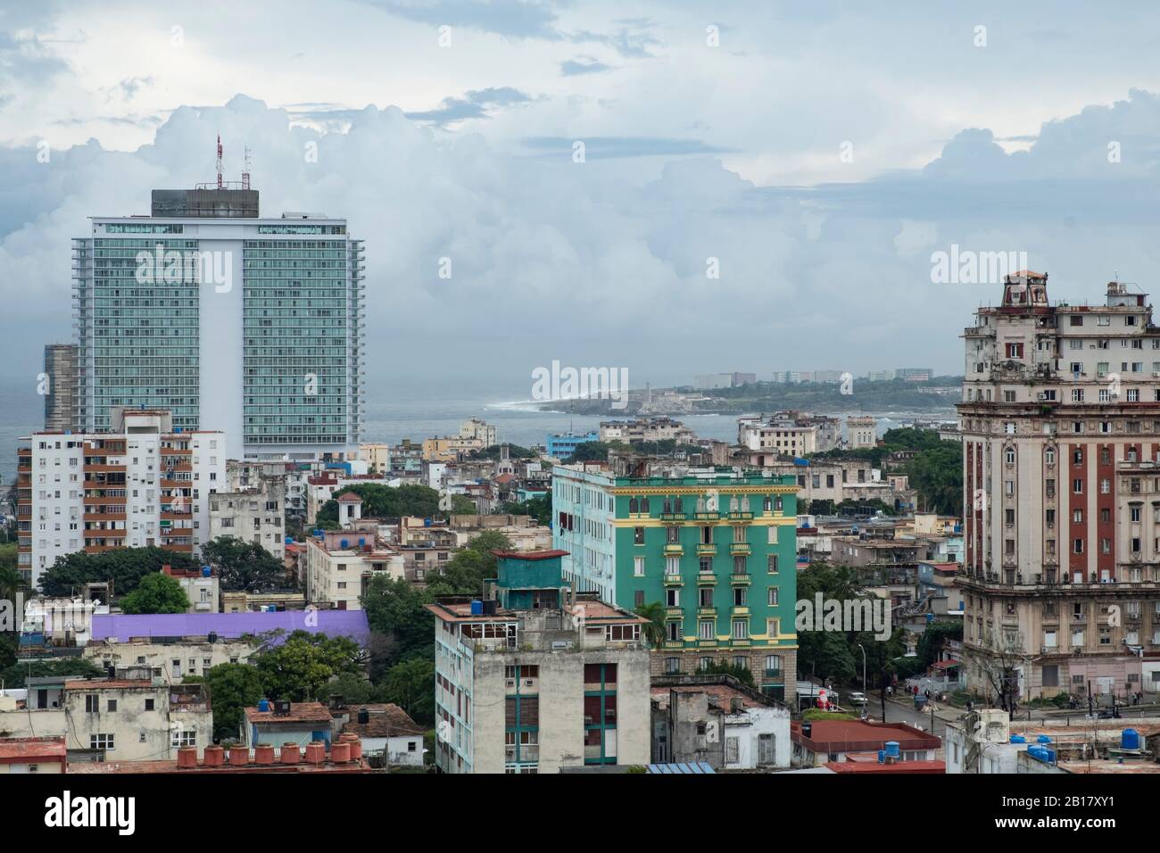 Cuba, Havana, City downtown with Hotel Tryp Habana Libre in background Stock Photo