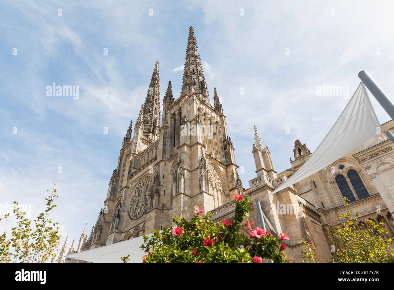 France, Gironde, Bordeaux, Low angle view of spires of Bordeaux Cathedral Stock Photo