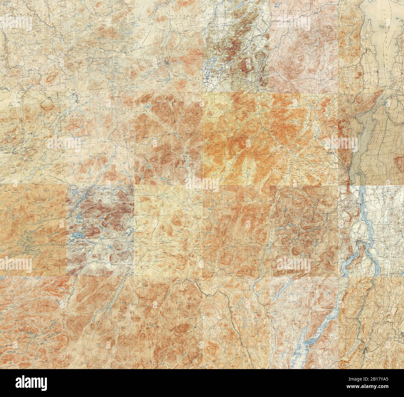Topographic Map of the Adirondacks - Compilation of 24 individual 15 minute quadrangles in the Adirondack Park Stock Photo