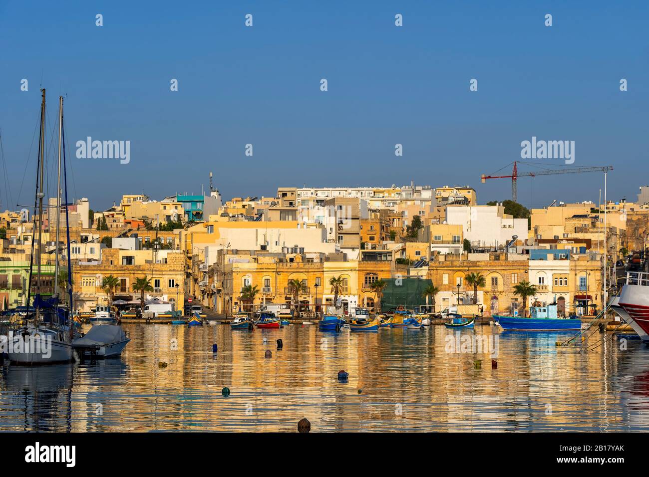 Malta, Marsaxlokk, Fishing town skyline and Mediterranean Sea Stock Photo