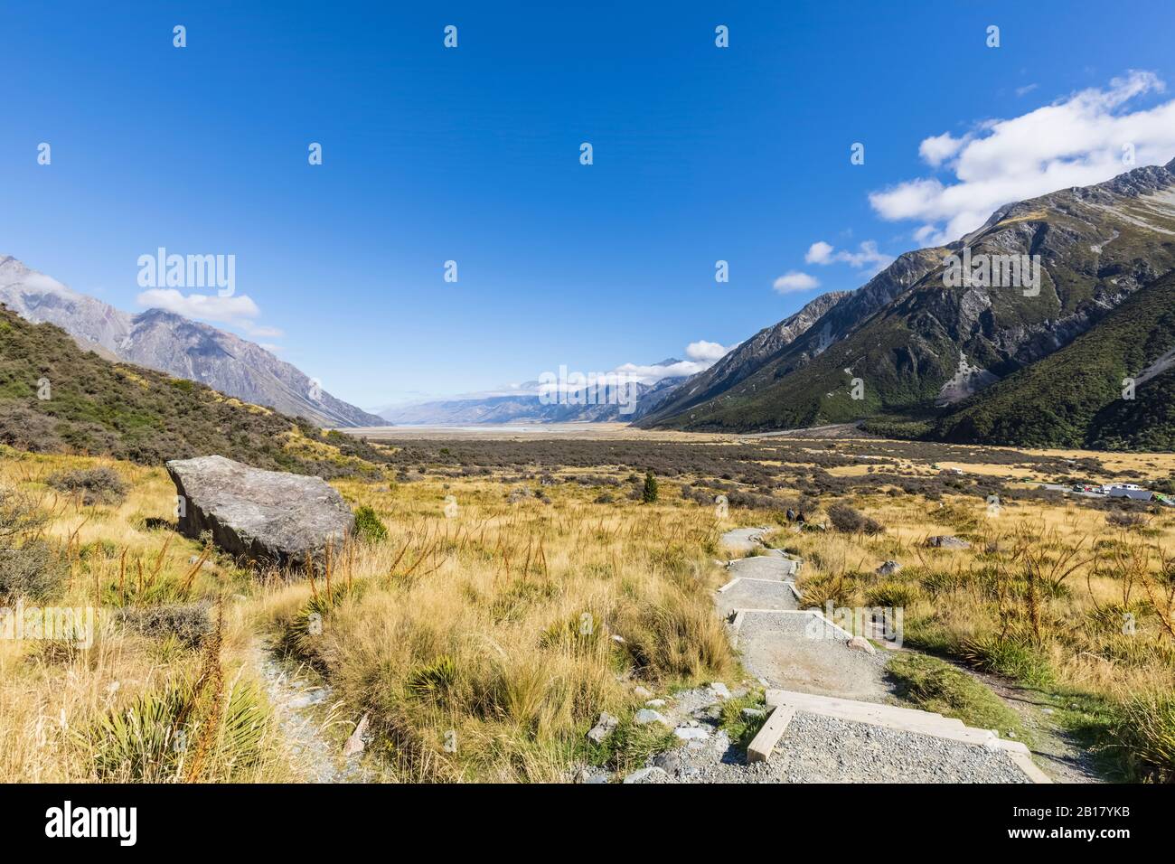 New Zealand, Oceania, South Island, Canterbury, Ben Ohau, Southern Alps (New Zealand Alps), Mount Cook National Park, Tasman Glacier Viewpoint, view of Tasman Valley Stock Photo