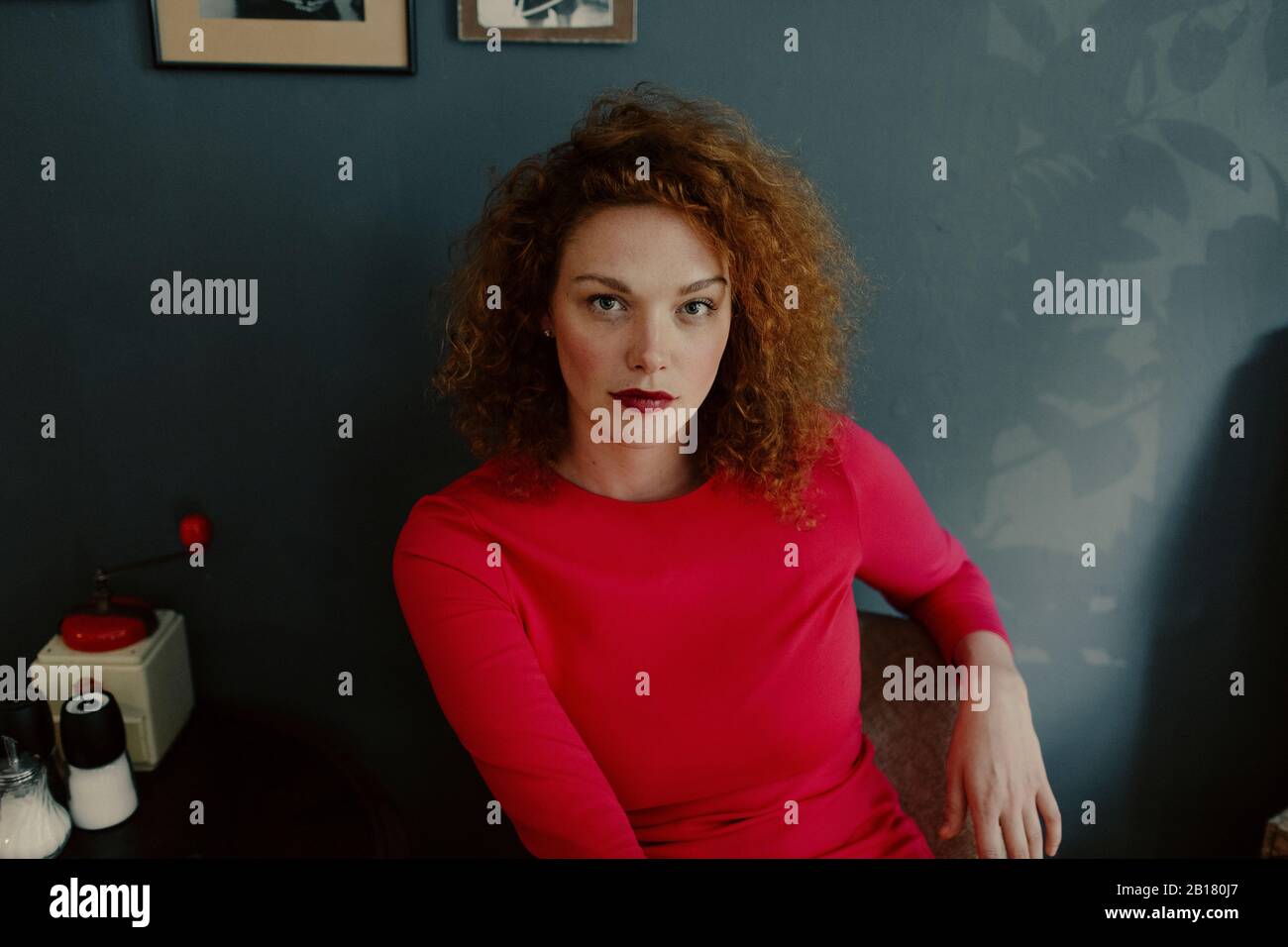 Red haired woman cafe hi-res stock photography and images - Alamy
