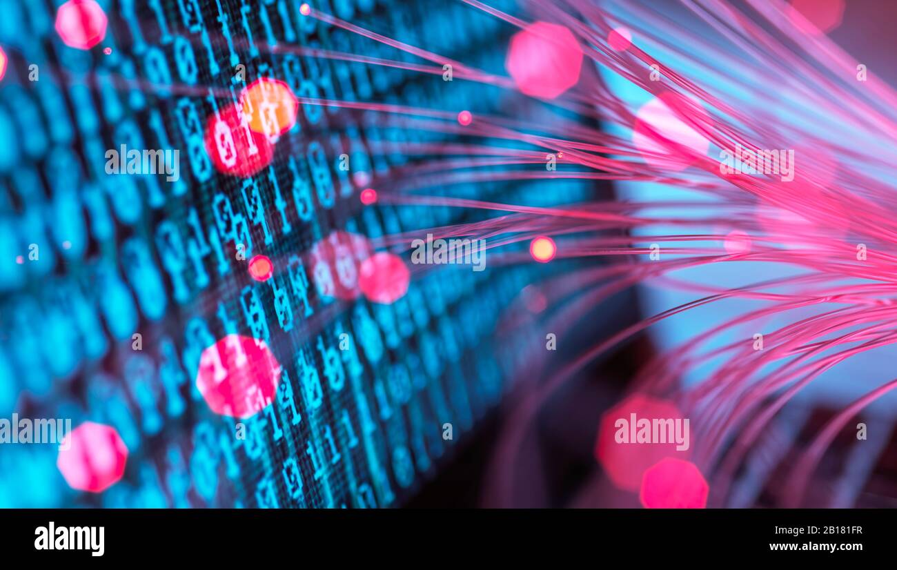 Optical fibers representing virus attacking computer Stock Photo