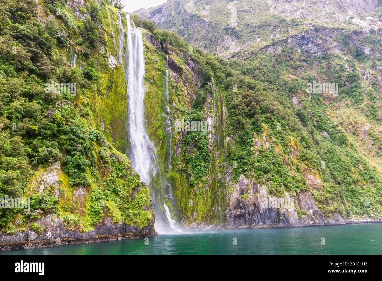 New Zealand, Oceania, South Island, Southland, Fiordland National Park, Milford Sound, Stirling Falls Stock Photo
