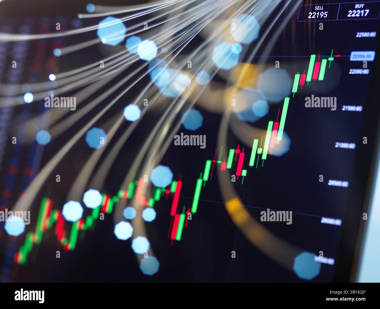 Close-up of computer monitor displaying stock market graphs Stock Photo