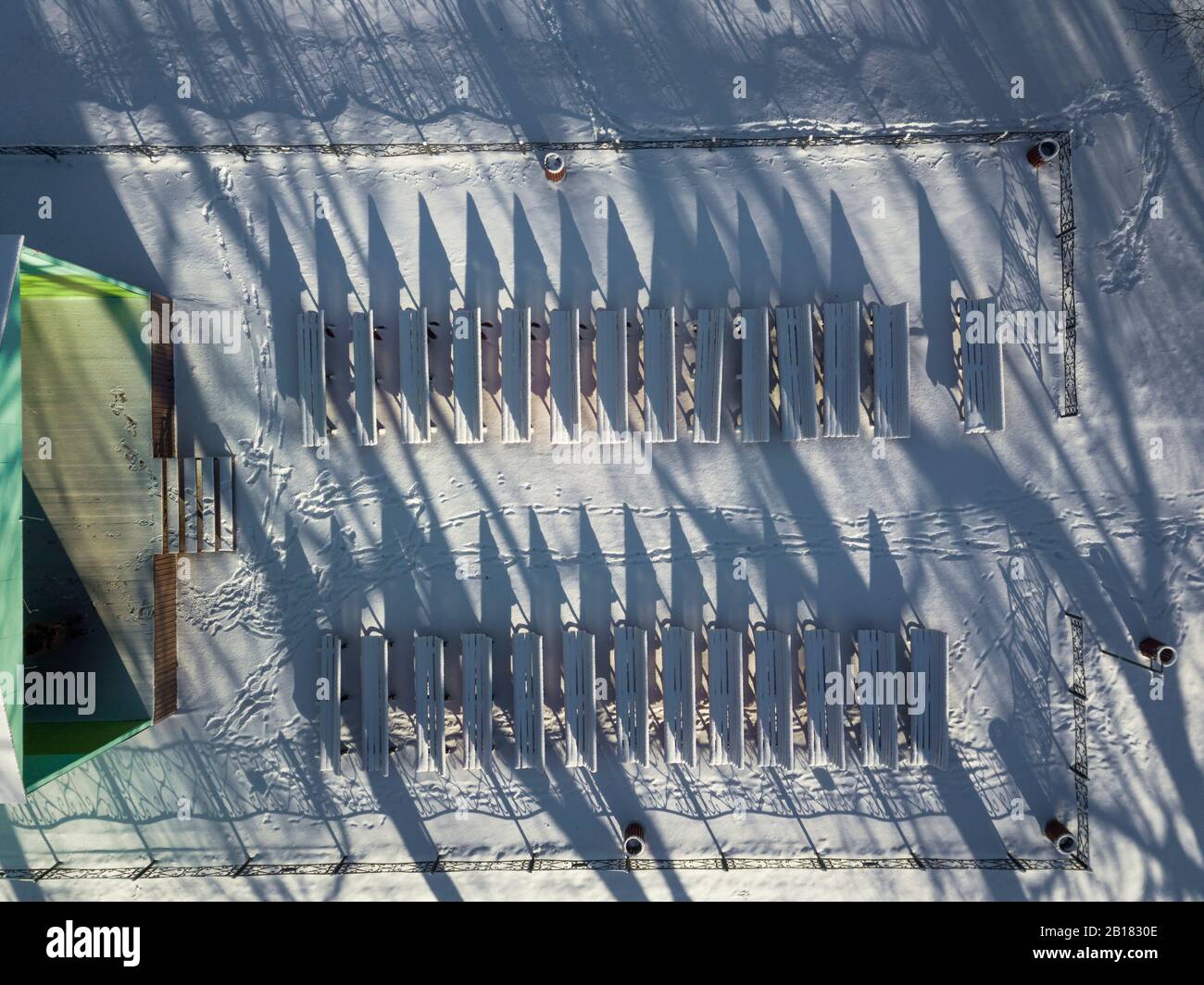 Russia, Saint Petersburg, Aerial view of open air stage in winter Stock Photo