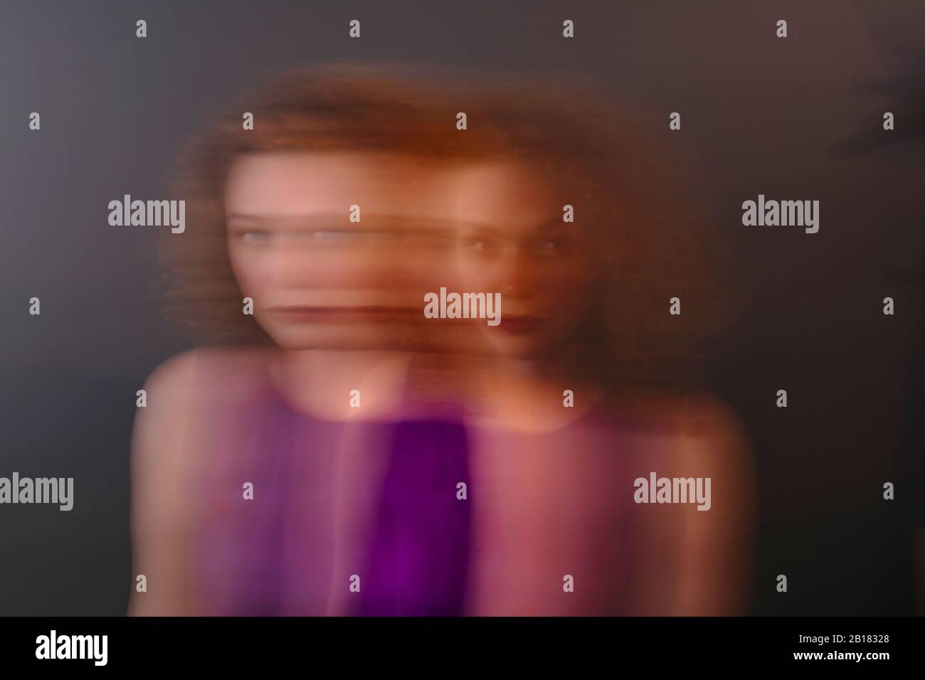 Portrait of red-haired woman, blurred, double Stock Photo