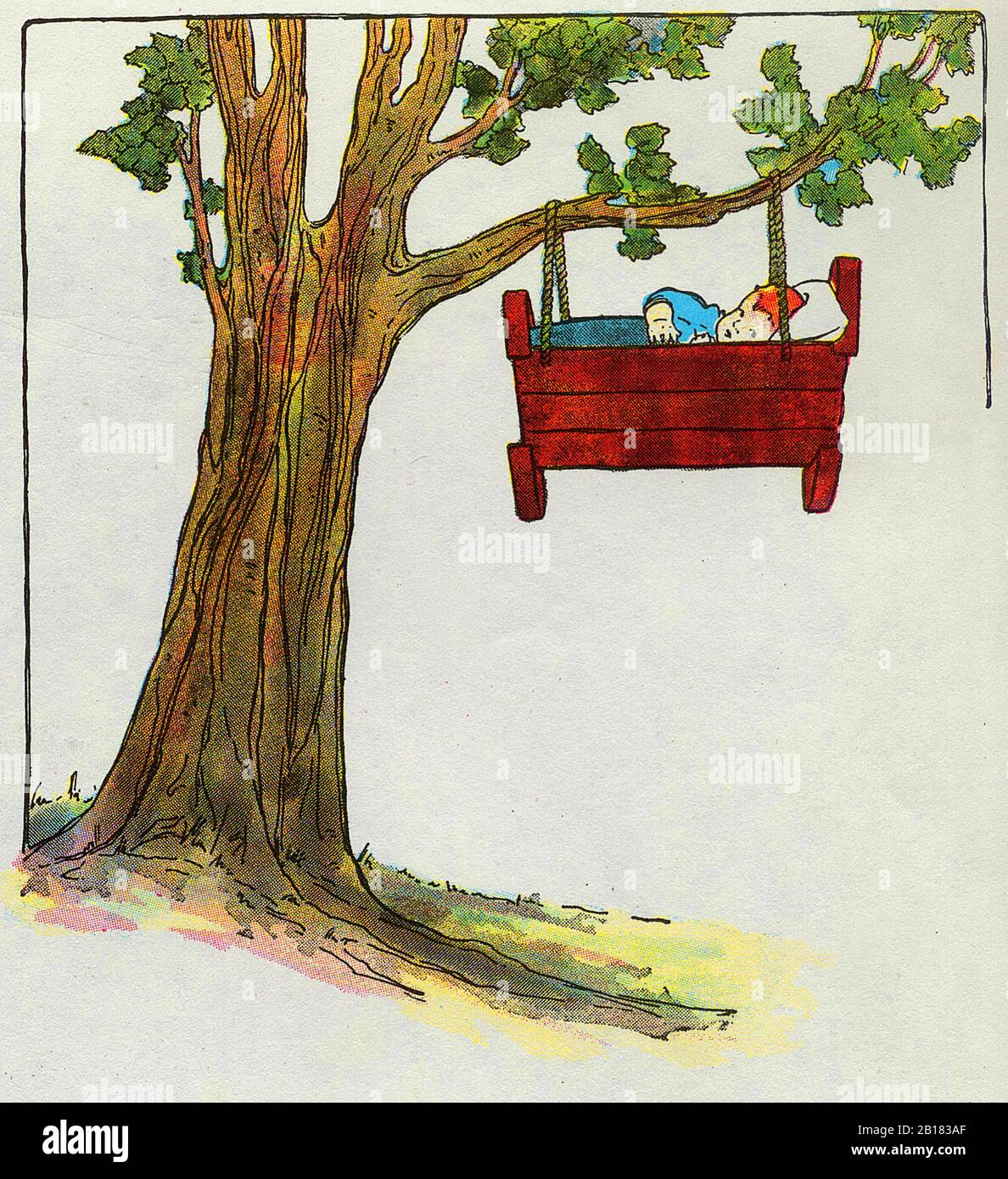 Hush-a-bye, baby, on the tree top! When the wind blows the cradle will rock, The Real Mother Goose Nursery Rhyme Illustration by Blanche Fisher Wright Stock Photo