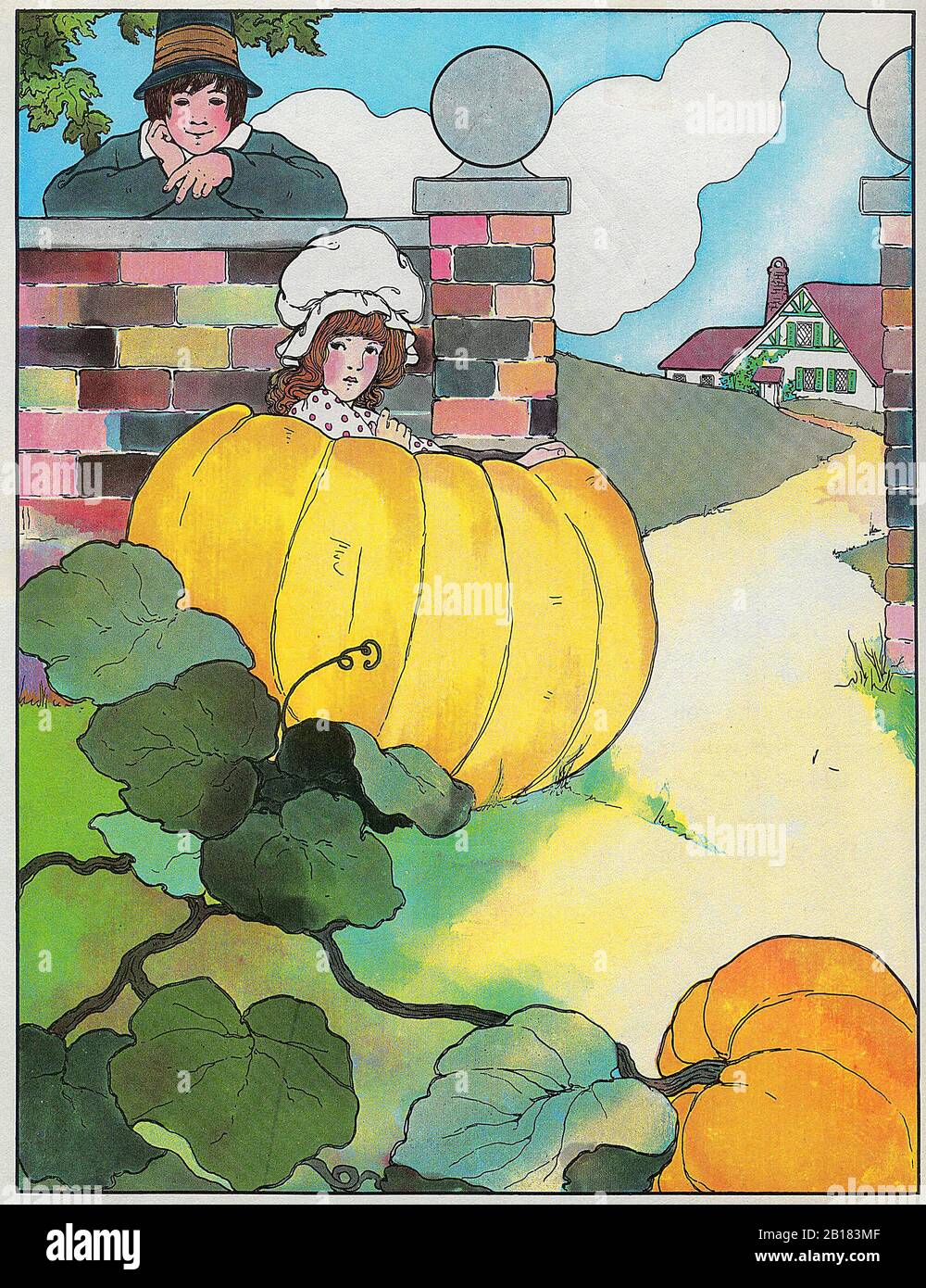 Peter, Peter, pumpkin-eater, Had a wife and couldn't keep her - The Real Mother Goose Nursery Rhyme Illustration by Blanche Fisher Wright circa 1915 Stock Photo