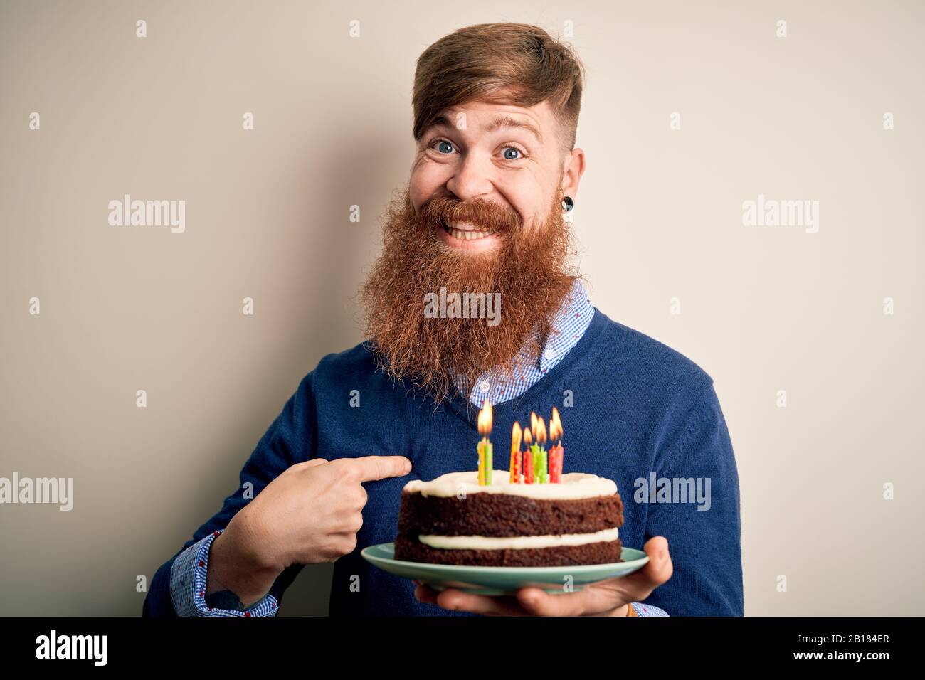 Handsome Man with Beard Holding Cake Slices Smiling Happy Pointing with  Hand and Finger To the Side Stock Photo - Image of gesture, beard: 212535228