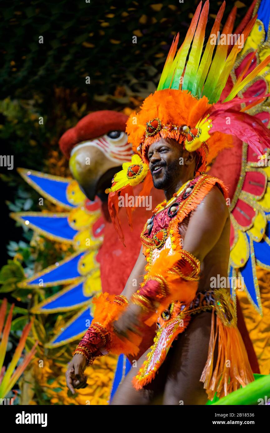 Lesser known that the Carnival of Rio de Janeiro, the Carnival in Sao Paulo has seen massive growth in the past few year, and can easily compete in be Stock Photo